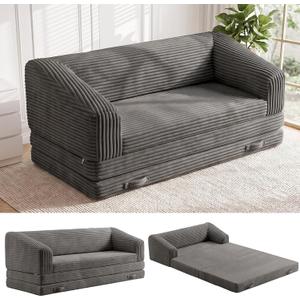 Convertible Sofa Bed, 3-in-1 Foldable Loveseat Couch with Armrest, Corduroy Floor Sofa & Sleeper Bed, No Assembly High-Density Foam Futon Mattress for Living Room, Small Apartment, Dorm