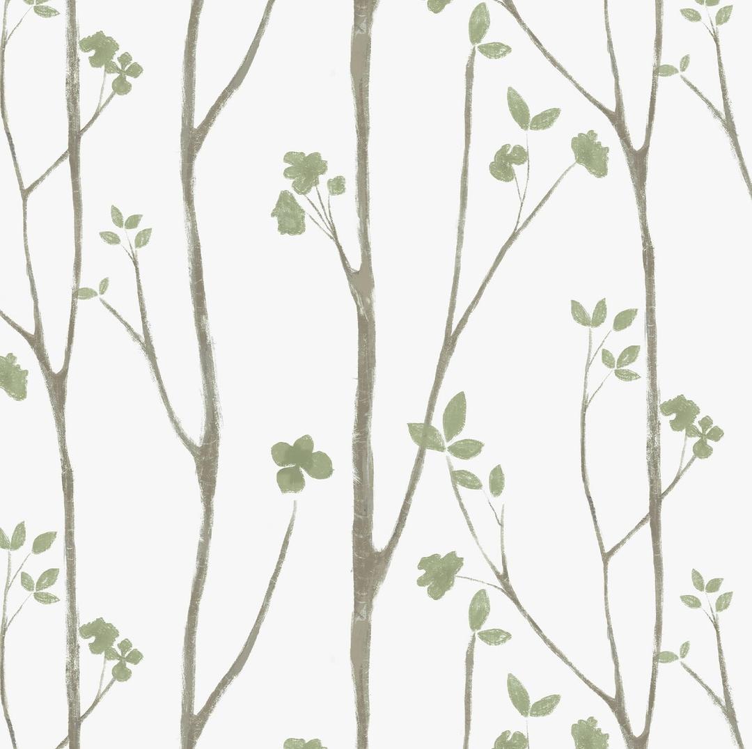 Timeet Green Leaf Wallpaper 16" x 197" Boho Floral Peel & Stick Removable Wallpaper for Bathroom, Bedroom, Kitchen, Accent Wall, etc. (White and Green)