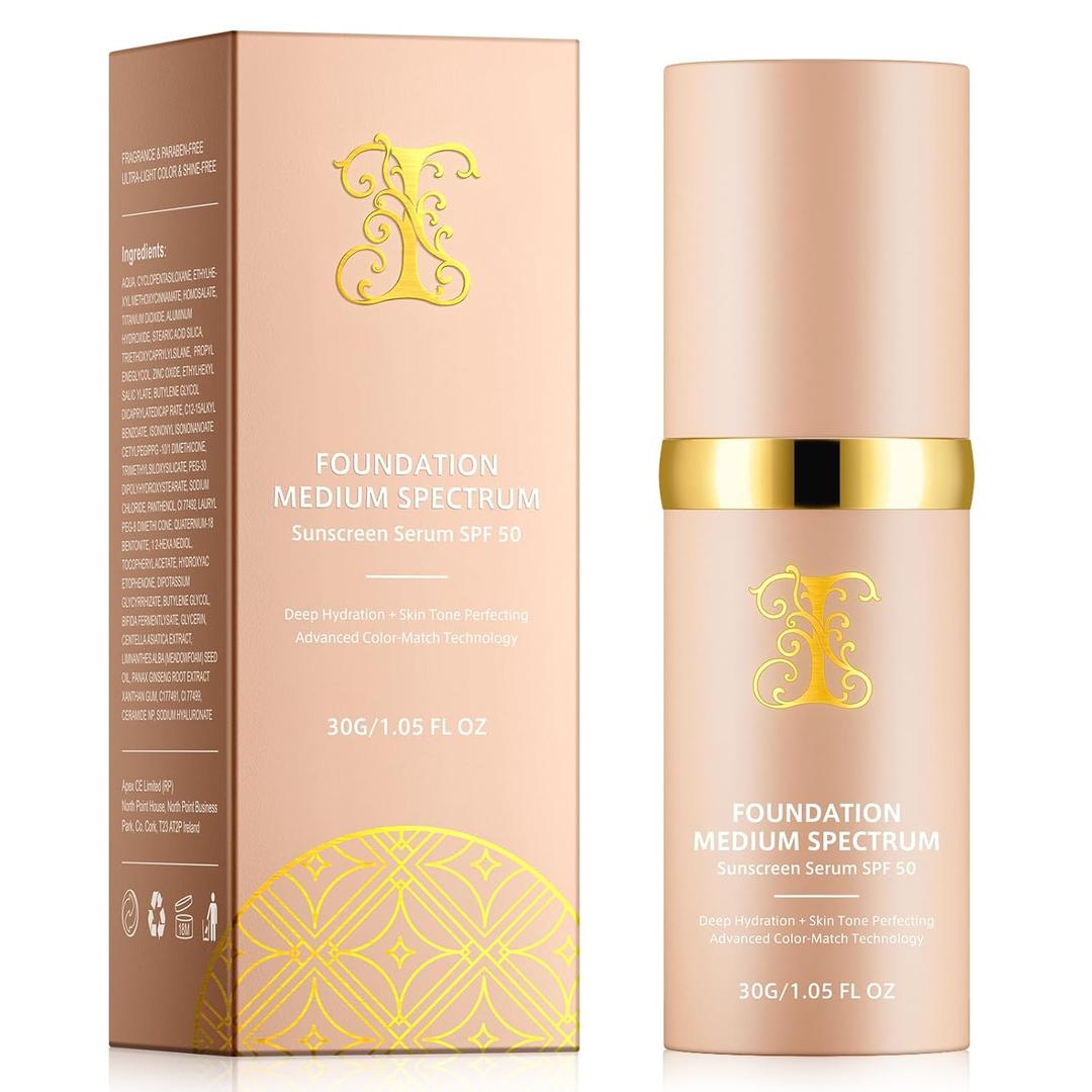 Foundation 4 in 1 - Medium Spectrum with SPF 50+ Inspired, Hydrating Color Changing Foundation Makeup Liquid - Longwearing & Waterproof for Sport, Dancing (Natural Color,30G)