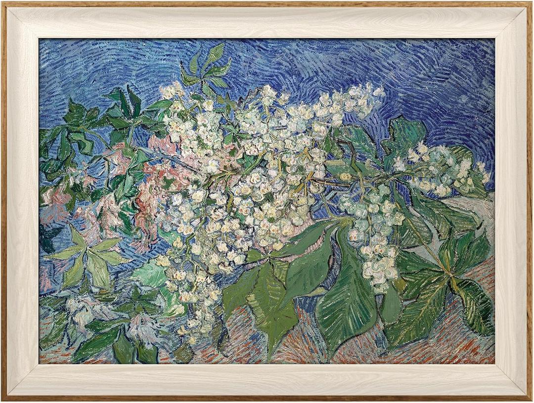 VIYYIEA Framed Canvas Wall Art, Flowers Wall Art for Living Room, Vintage Oil Painting Picture, Van Gogh Home Decor, Bathroom Wall Decor -Chestnut Branches-(12"x16")