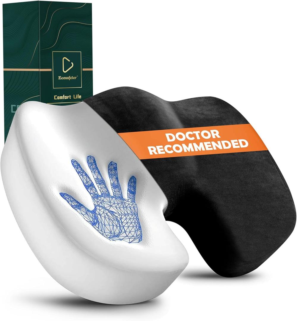 Seat Cushion for Office Chair Memory Foam Coccyx Pain Relief Cushion Pillow for Back Support Non-Slip Seat Pad for Office Desk (Black)