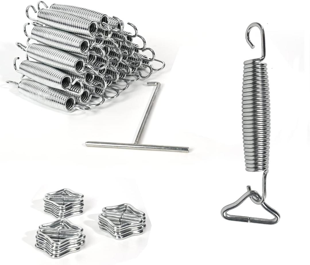 24 Pcs Replacement Trampoline Springs + 24 Pcs Triangle Ring Buckle + 1Pcs T Hook Heavy Duty Galvanized Steel Replacement Trampoline Springs 5.5 inch Universal Trampoline Accessories