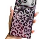 Magnetic Case Compatible for iPhone 17 Pro Max Magsafe Case, Full Camera Protection & Reinforced Corners, Electroplate Leopard Clear Slim Shockproof TPU Phone Cover for Women Girls, Purple
