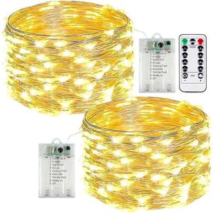 2-Pack 50 LED Fairy Lights Battery Operated with Remote Control Timer, 16 FT 50 LED Battery Lights Outdoor Indoor, 8 Mode Twinkle String Lights for Classroom Party Bedroom Christmas Dcor (Warm White)