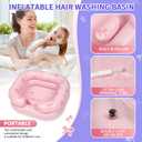 Cehim Inflatable Shampoo Basin - Portable Shampoo Bowl, Hair Washing Basin for Bedridden, Disabled,Injured, Hair Wash Tub for Dreadlocks and at Home Sink Washing (Pink-Bowtie, 15in Inner)