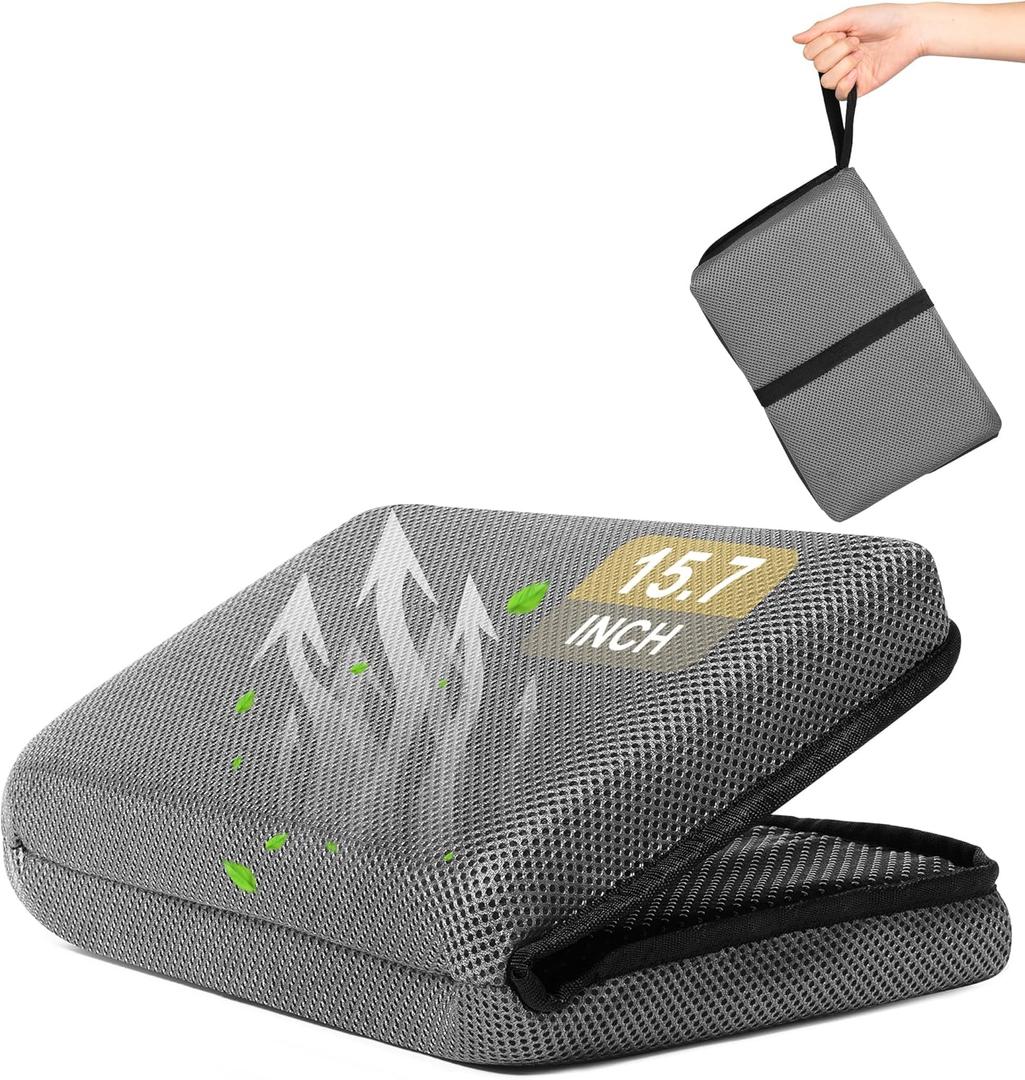 Airplane Seat Cushion Portable Travel Cushion for Comfort Foldable Stadium Pad with Breathable Fabric Seat Pad Perfect for Long Flights, Office, Bleacher, Camping (Standard Size - 15.7'', Dark Grey)