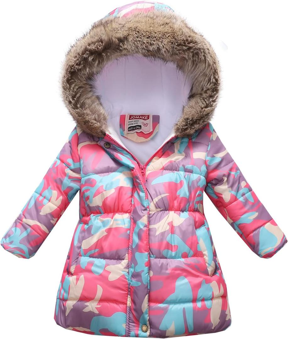 Winter Coats For Girls Hooded Waterproof Floral Printed Kids Toddler Warm Snow Jacket (Pink)