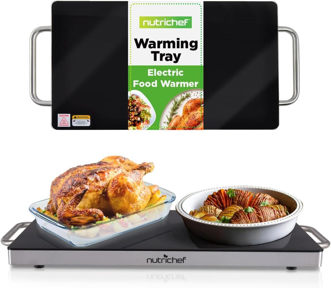 NutriChef Large Electric Warming Tray | 20" x 12" Hot Plate | Ideal for Buffets, Restaurants, Parties, & Home Dinners - Glass Top Keeps Food Hot - Perfect for Events | Heats your food to 200F