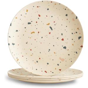 Nook Theory 4 Pack Reusable Bamboo Plates - Non-Toxic Toddler and Kids Plate, Dishwasher Safe, Not Microwavable Dinnerware (Fiesta 10")