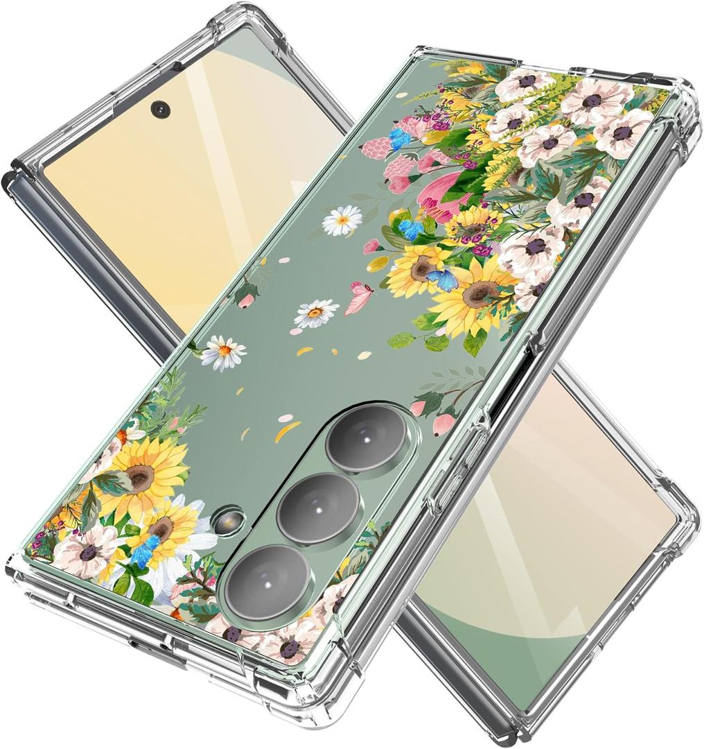 for Samsung Galaxy Z Fold 7 Case 5G Marble Slim Anti-Drop Shockproof Protective Soft Shockproof Clear Phone Protective Covers 8.2 Inch for Women Men (Flowers Sea)