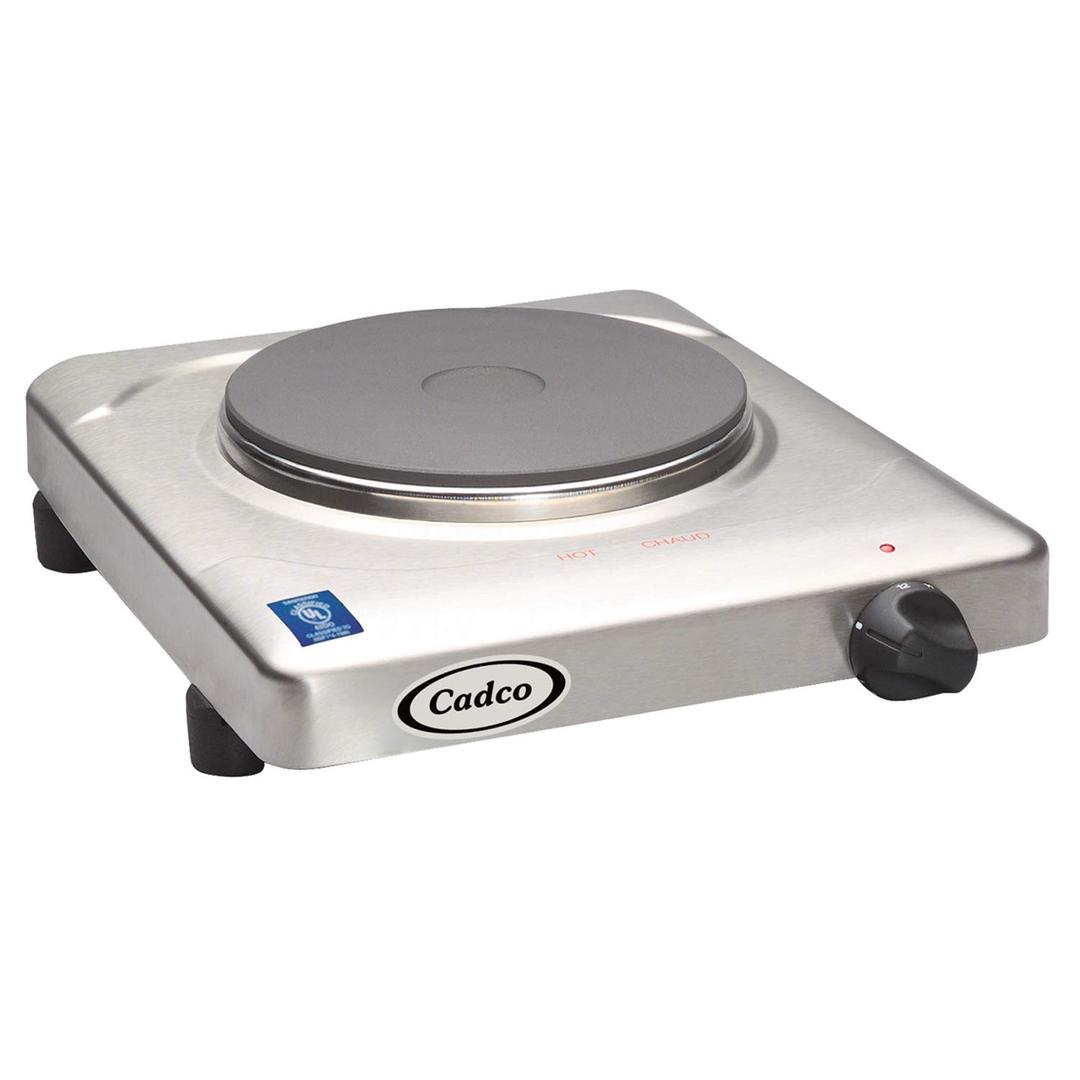 Cadco KR-S2 11-1/2" Electric Portable Countertop Hot Plate, (1) Cast Iron Burner for Restaurant Hotel Food Truck Concession Kiosk, Stainless Steel, 120v