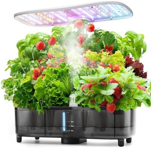 Kingsyard Smart Hydroponics LED, 48W Indoor Garden Grow System, Visible 5L Tank Quiet Pump Auto Timer Kit 15 Pods Herb Seed Starter for Veggies & Salad Greens Plants