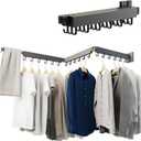 SVELTHOME Clothes Drying Rack Wall Mounted, Foldable Laundry Drying Rack,Retractable Tri-Fold Space Saver for Laundry Room Bathroom (Black)