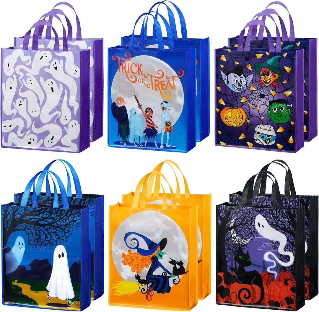 JOYIN 12PCS Halloween Large Treat Goody Tote Bags, 17 x 15 Halloween Candy Gift Bags Bulk, Goodie Snack Baggies for Kids Trick or Treating, School Classroom Gifts, Party Favor Supplies in 6 Designs