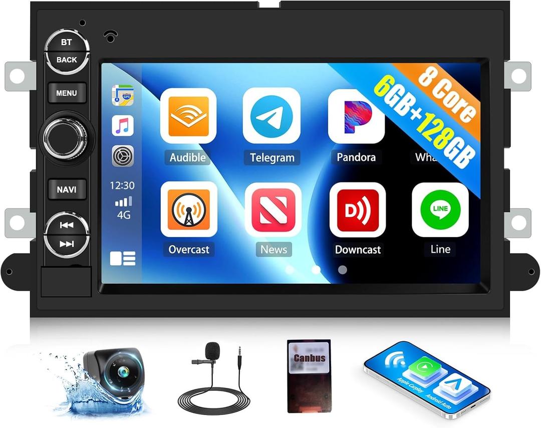 6+128G 8-Core Android 15 Car Radio for Ford F150 2004-2008, F250 F350 Fusion Explorer, 7" Touch Screen Car Stereo with Wireless CarPlay Android Auto Bluetooth 5.0 32EQ GPS SWC WiFi FM Backup Camera
