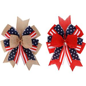 Meseey Patriotic Bows for Wreaths Large Burlap Red White Blue Stripe Stars Bow for 4th of July Independence Day Decor,Decorations Bunting Indoor Outdoor Decor and Patriotic Party (12x9.4 inch)