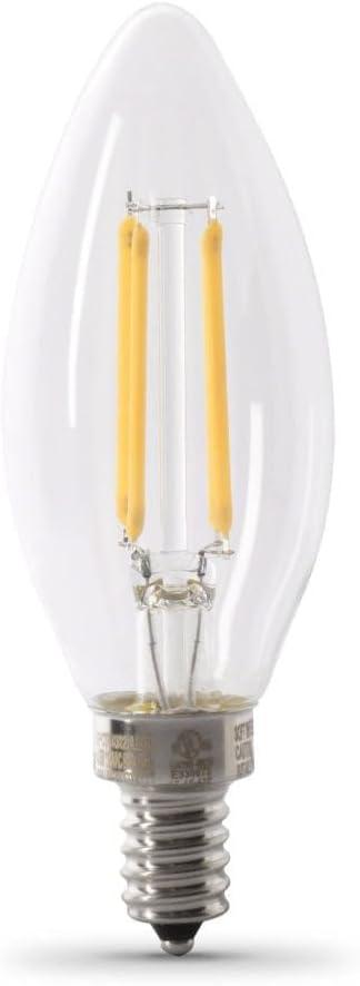 Feit Electric 60W Equivalent Candelabra LED Light Bulb, Dimmable, E12 Base, 2700K Soft White, B10 Filament Torpedo Tip Decorative Lighting Bulbs, 13-Year Lifetime, CTC60/927CA/FIL/6, 6-Pack