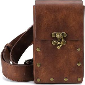 Belt Pouch Waist Bag Fanny Pack Medieval Vintage Leather Pouch Cellphone Holder Holster Carry Belt Purse Pocket Casual Hiking Festival Renaissance Faire Costume Props Travel Wallet (Brown)