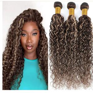 Brown Bundles P4/613 Two Tone Chocolate Brown and Blonde Human Hair Bundles Highlight Curly Wave Double Weft Brazilian Human Hair Extensions Silky and Soft for Black Women 14 16 18 Inch