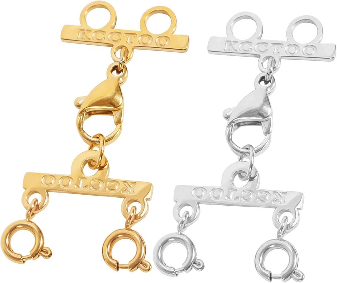 3 x Kcctoo Lucky Necklace Connectors for Multiple Necklace Layering Clasps 18K Gold and Silver Womens Jewelry Separators
