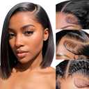 Bob Wig Human Hair 180% Density 13x4 HD Transparent Lace Front Wigs Human Hair Pre Plucked Short Bob Glueless Straight Wigs Human Hair for Women Natural Black 10 Inch
