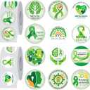 BAISDY 1000Pcs Mental Health Awareness Stickers, 1.5inch Green Ribbon Awareness Waterproof Decals for Adult Women Men Fundraiser Event Mental Health Handout Supplies, 12 Design