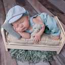 Newborn Photography Props, 2-PCs Baby Boy Photoshoot Outfit with Suspender Pants and Beret for 0-3 Months Old Babies (Light Blue)