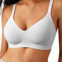 Wireless Comfortable Bra Seamless No Underwire Bras Full Coverage Push Up Women Wirefree Bras with Support (White, 34D) 
