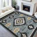 8x10 Area Rug for Living Room Western Rug Aztec Southwestern Rugs Machine Washable Tribal Navajo Southwest Rug Non Slip Printed Low-Pile Indoor Floor Carpet for Dining Room Bedroom Office, Blue Gray