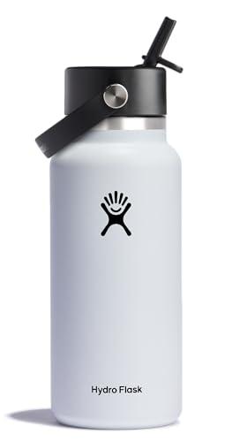Amazon.com: Hydro Flask Water Bottle - Insulated Stainless Steel - Wide Mouth Flex Straw Lid, Non Spill, Leakproof and Refillable in 32 Oz White : Home & Kitchen