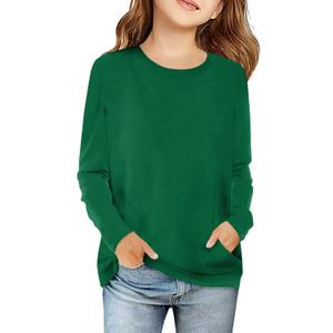 Haloumoning Girls Casual Long Sleeve T Shirts Kids Crewneck Tops, Tees Blouses with Pockets 4-15 Years Red
