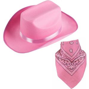 Funny Party Hats Cowboy Hat - Western Hat with Paisley Bandanna - Dress Up Clothes (Pink Cowgirl Hat with Pink Paisley Bandana)