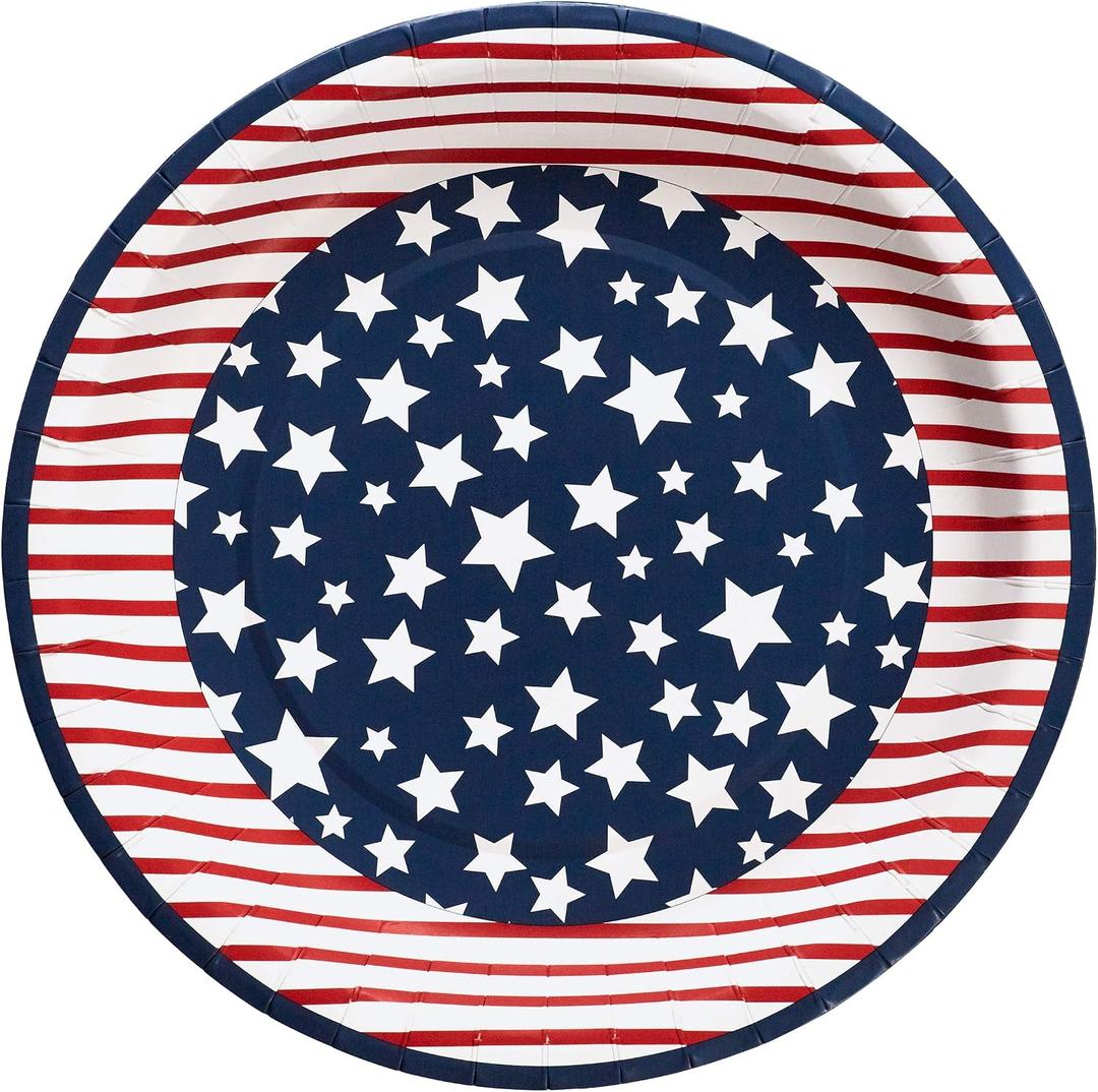 4 x X&O Paper Goods Disposable American Flag Themed Dinner Plates, 8pc, 10.5" D