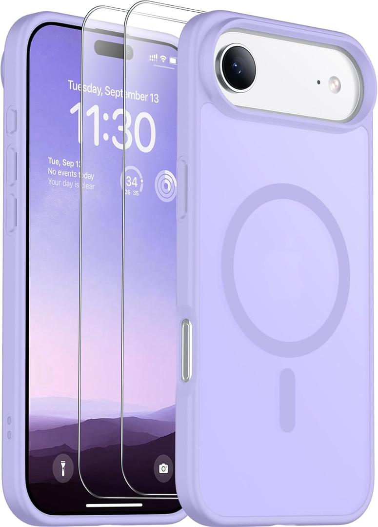 SPIDERCASE for iPhone Air Case, Magnetic Translucent Matte Case with 2PCS Tempered Glass Screen Protector Slim Phone Case for iPhone Air 6.5'', Light Purple