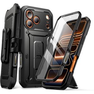 SUPCASE for iPhone 17 Pro Case with Camera Control Button (Unicorn Beetle Pro), [Built-in Kickstand & Screen Protector] [Military-Grade Protection] Full Body Heavy Duty Phone Case, Black