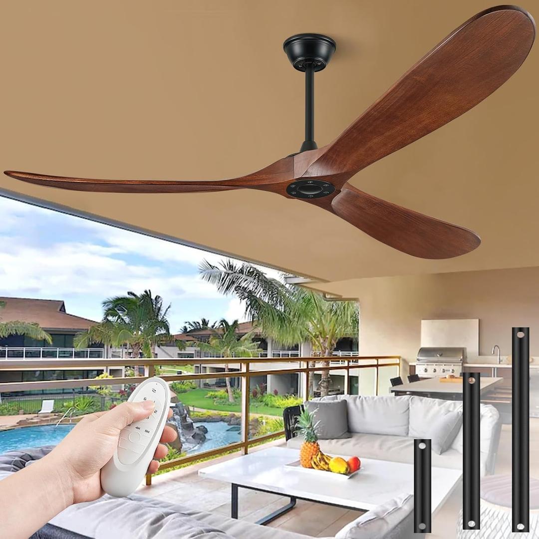 72" Ceiling Fans without Lights, 72 inch Ceiling Fan no Light, High cfm Quiet 3 Blade Wood Walnut Ceiling Fan, Large Modern Ceiling Fan with Remote, Propeller Outdoor Ceiling Fans for Patios (Dark Walnut)