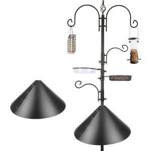 Bird Feeder Pole with Squirrel Baffle - Deluxe Feeder Station Kit Includes Suet Cage, Wild Bird Feeders & Planter Hanger for Garden, Yard