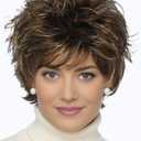 TISHINING Short Brown Mixed Blonde Highlight Pixie Cut Wigs for White Women Shaggy Layered Mixed Blonde Wavy Wig with Bangs Natural Looking Synthetic Hair Replacement Wig