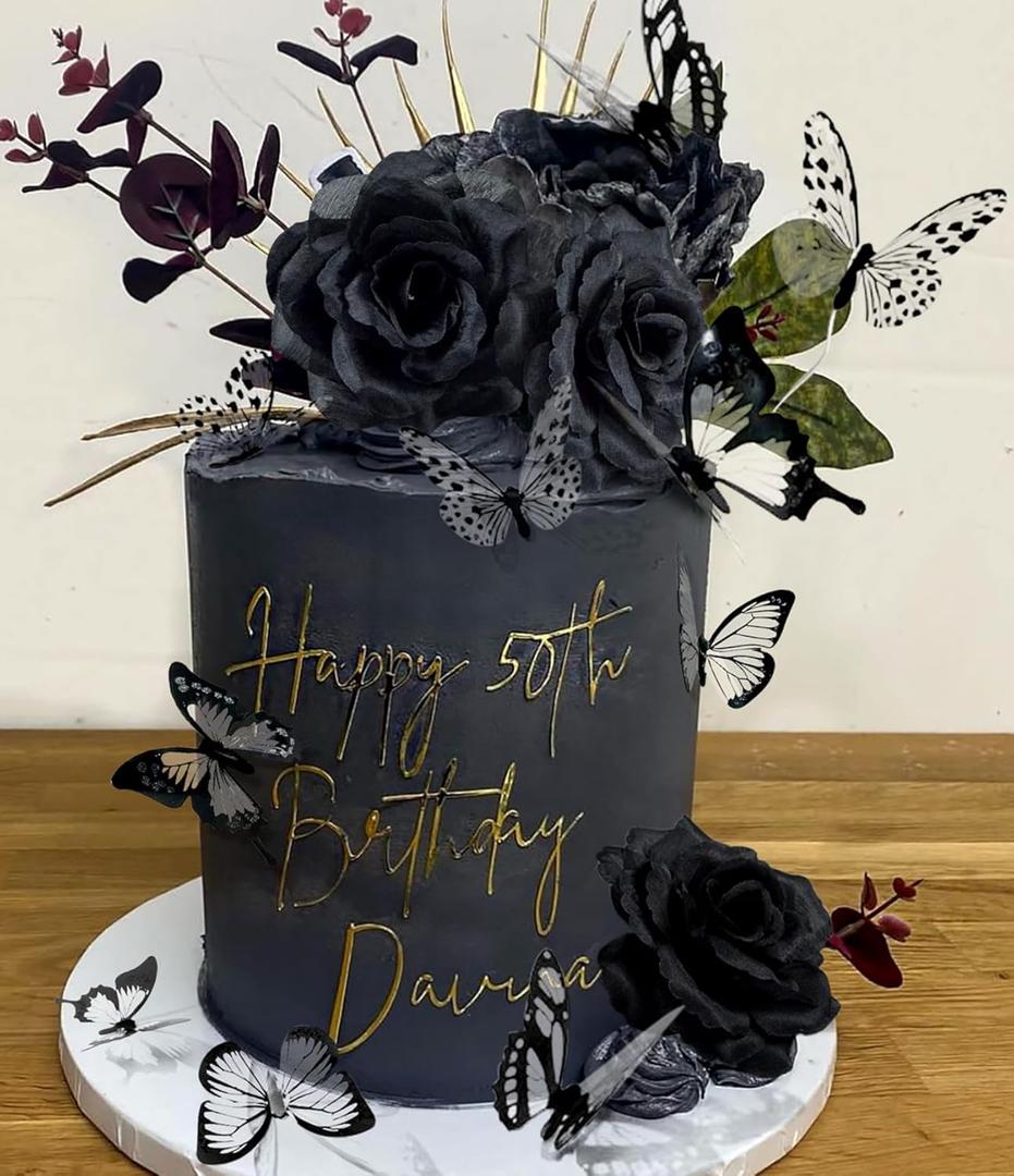 JeVenis Black Rose Cake Topper - Death & Gothic Birthday Decoration