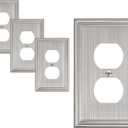 4-Pack Duplex Outlet Cover, Durable Solid Zinc Alloy Decorative Switch Plates and Outlet Covers, Brushed Nickel Wall Plates for Electrical Outlet, 1 Gang Receptacle Cover, Corrosion Resistant
