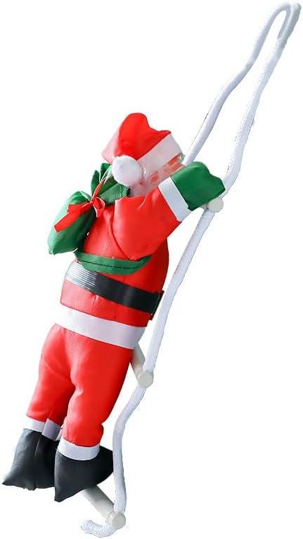 Climbing Santa Claus Christmas Tree Decoration, Red and Green Plush Ornament with Rope, Holiday Home Decor