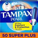 Tampax Pearl Tampons for Women, with LeakGuard Braid, Super Plus Absorbency, Unscented, 50 Count
