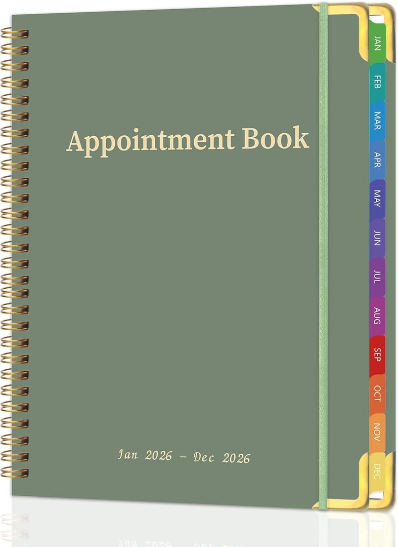 2 x 2026 Appointment Book/Planner - 2026 Daily Hourly Planner from Jan. 2026 - Dec. 2026, Weekly appointment Book 2026, 2026 Hourly planner with 20-Minute Interval, 9" x 11", Twin-Wire Binding, Colorful Tabs, Pocket - Green