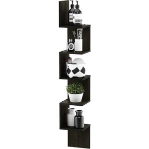 Furinno Rossi Wall Mount Floating Corner Shelf, 5-Tier Square , Espresso (5-Tier Corner Shelf - 7.8" x 7.8" x 48.8" - Single)
