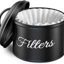 Coffee Filter Holder for Counter, Large Basket Coffee Filter Storage with Lid, Round Container for Bar Accessories Decor (Black)