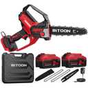 BITOON 8-Inch Mini Chainsaw with 2PCS 3.0Ah Battery and Charger, Auto-Oiler, Brushless Cordless 8-Inch and 6-Inch 2-in-1 Pruning Chain Saw, Portable Electric Chainsaw for Cutting Wood, Branches Blue