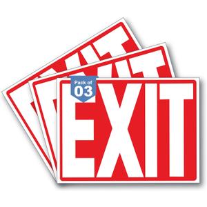 5 x 3 x Exit Sign Stickers, Exit Signs Designed as per NFPA Safety Standards (10 x 7 inches) Premium UV Protected, Strong Adhesive Vinyl Scratch, Fade Resistance and Spill Proof, Indoor and Outdoor
