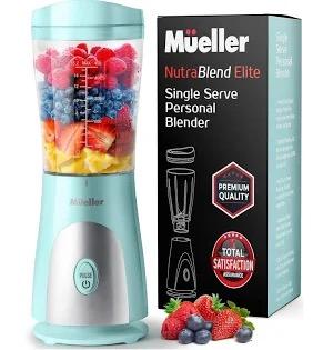 Mueller Personal Blender for Shakes and Smoothies with 15 Oz Travel Cup and Lid, Juices, Baby Food, Heavy-Duty Portable Blender & Food Processor, Red/Turquoise, Set of 2