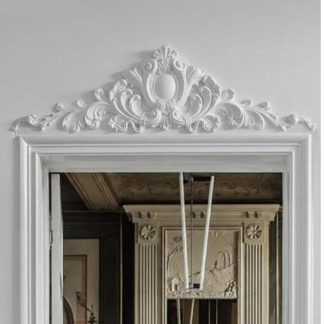Sintuff 16" H x 47" W x 2" P Door Frame Molding Pediment Over Door Large PU Window Frame Decor French Country Decoration for Home Living Room Entryway Wall Art(Retro Style)
