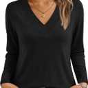 AUTOMET Long Sleeve Shirts for Women Tops V Neck Casual Top Comfortable Shirt Soft Basic Tees Women Blouses (X-Large, Black)